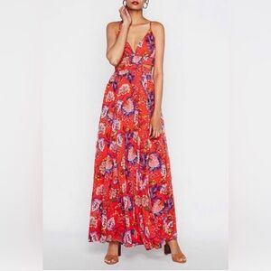 Express Orange Floral Cutout Maxi Dress Size M Vacation Resort